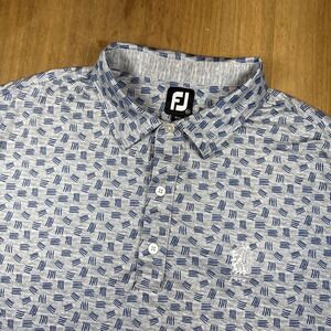 FootJoy Short Sleeve Golf Polo Shirt Mens 2XL Gray Blue All Over Print FJ Logo